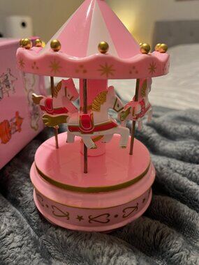 Cute Pink Carousel Wind Up Music Box - New in Box